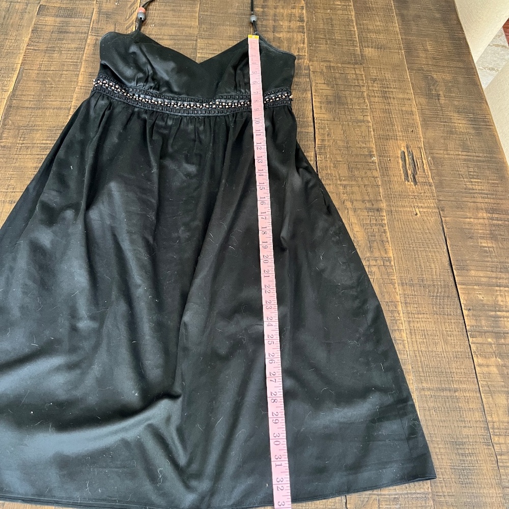 Ann Taylor Sz 0 V-Neck Halter Dress w/ Beading; Tie Neck; Cotton; Lined;Side Zip - Picture 7 of 11